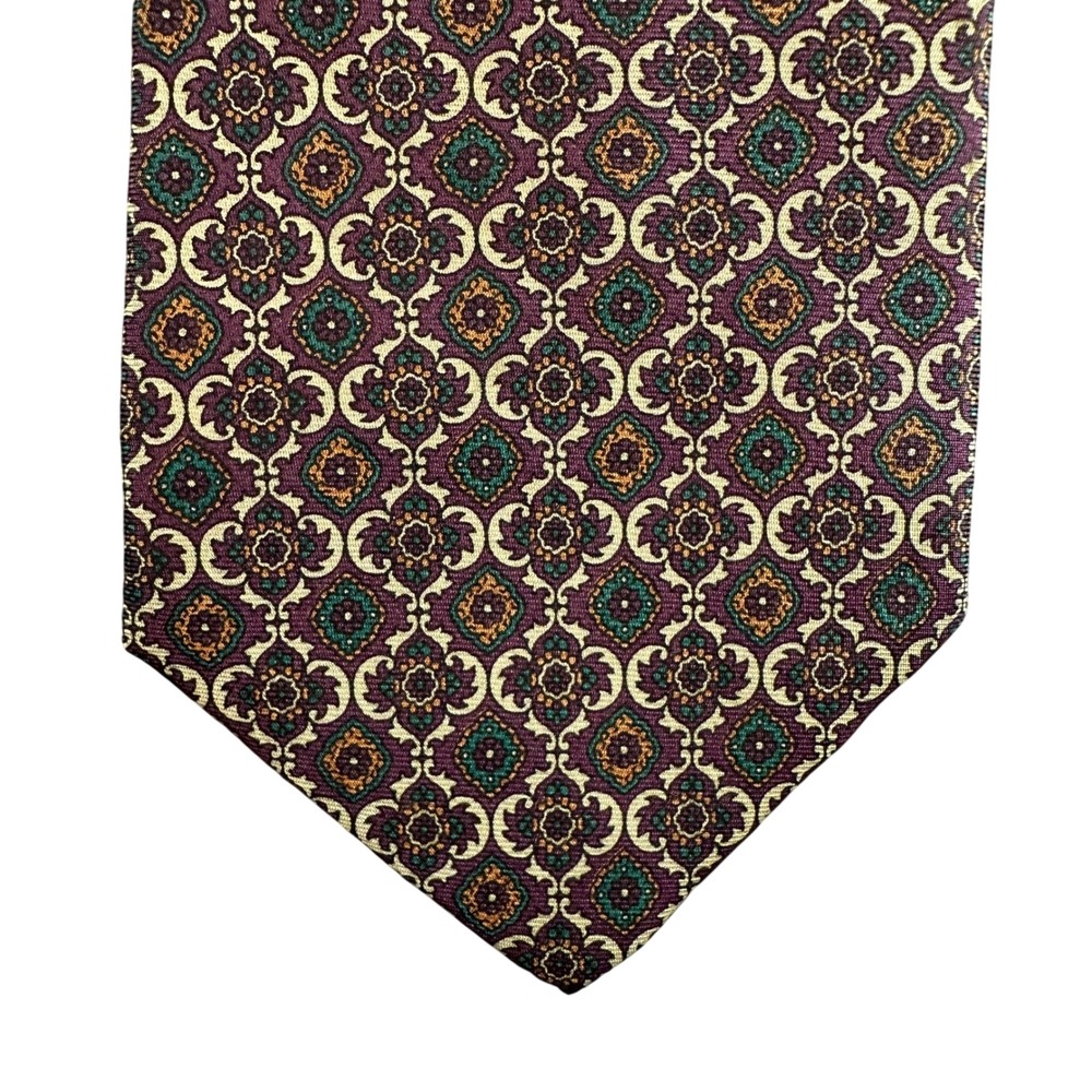 Bert Pulitzer Mens Silk Tie Burgundy Green Medallion Geometric Made in USA